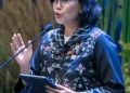 Sri Mulyani saat pidato dalam Forum Konversi Sains, Teknologi, dan Industri Indonesia di ITB