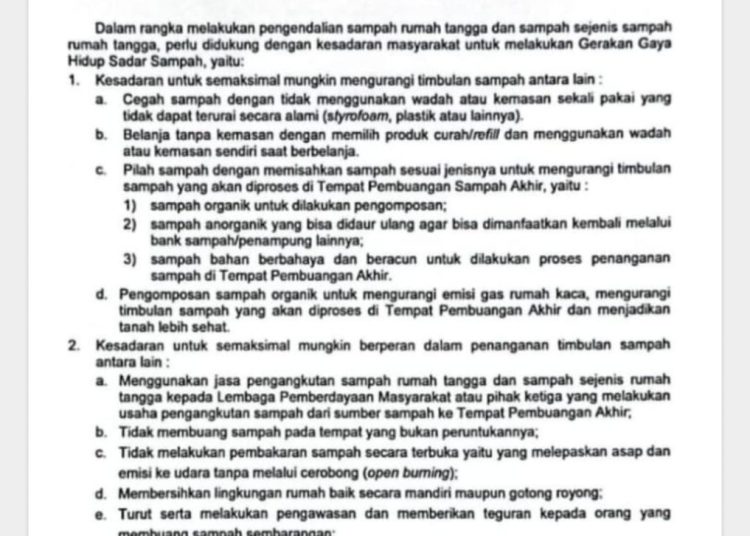 Walikota Bengkulu Keluarkan SE Baru, Ajak Warga Terapkan Gaya Hidup Sadar Sampah