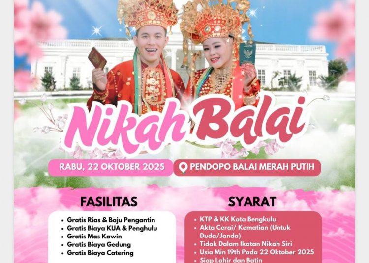 Kabar Baik untuk Calon Pengantin, Pemkot Bengkulu Siapkan Program Nikah Gratis dengan Fasilitas Lengkap