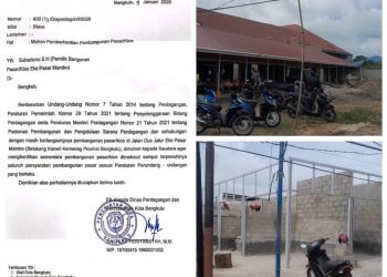 Pemkot Bengkulu Minta Pembangunan Pasar/Kios Eks Pasar Mambo Dihentikan Sementara