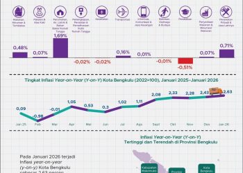 Inflasi Tahunan Bengkulu Terkendali, Januari 2026 Catat Deflasi Bulanan