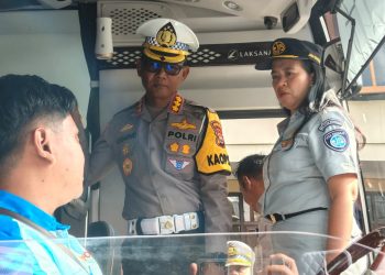 Pastikan Bus Layak Jalan, Ditlantas Polda Bengkulu Ram Check Armada PO SAN di Kampung Bali